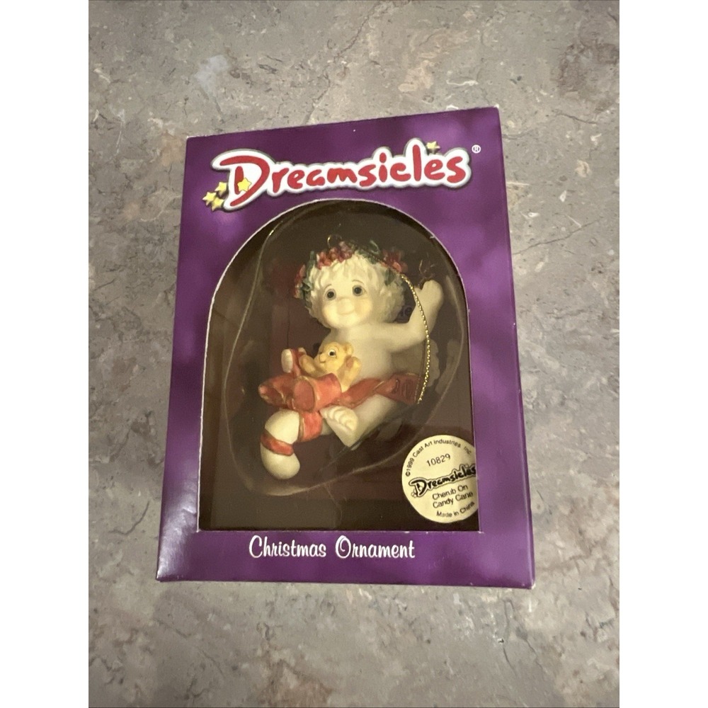 1999 Dreamsicles CHERUB On Candy Cane Hanging Ornament